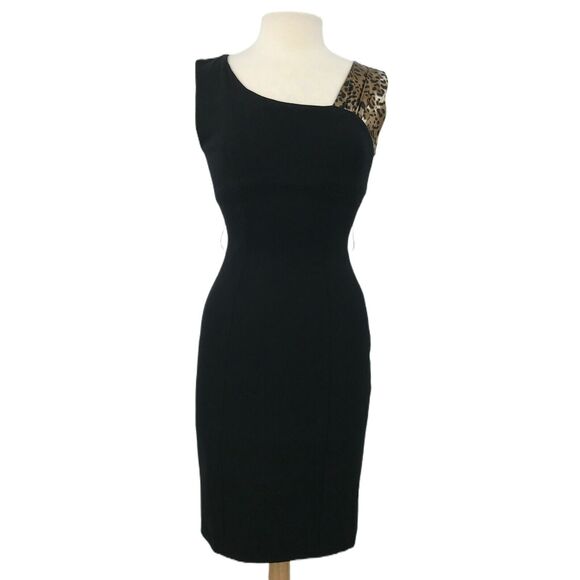 Cache Dress Womens 0 Black Animal Print Sleeveless Scoop Neck Lined Bodycon Zip - Picture 1 of 8